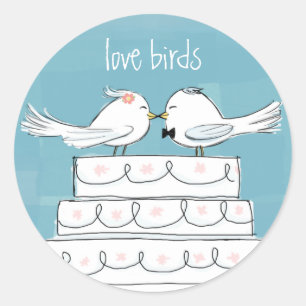 ウエディングケーキのかわいいカップルの新婚者の愛鳥 ラウンドシール