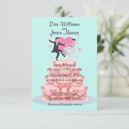 ウエディングケーキのダンスの結婚式招待状 招待状 (スタンド正面)