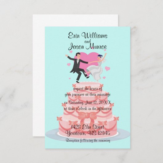 ウエディングケーキのダンスの結婚式招待状 招待状 (正面/裏面)