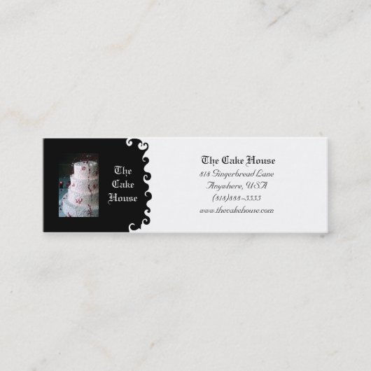 ウエディングケーキの黒く及び白い渦巻の名刺 スキニー名刺 (正面)