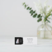 ウエディングケーキの黒く及び白い渦巻の名刺 スキニー名刺 (スタンド正面)