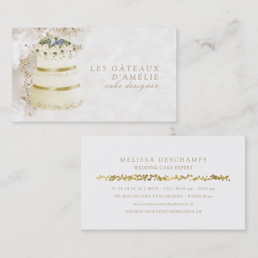 ウエディングケーキデザイナーベーカリーの金ゴールドの大理石 名刺 (正面/裏面)