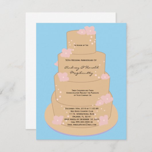 ウエディングケーキ記念日のパーティの招待状 招待状 (正面/裏面)