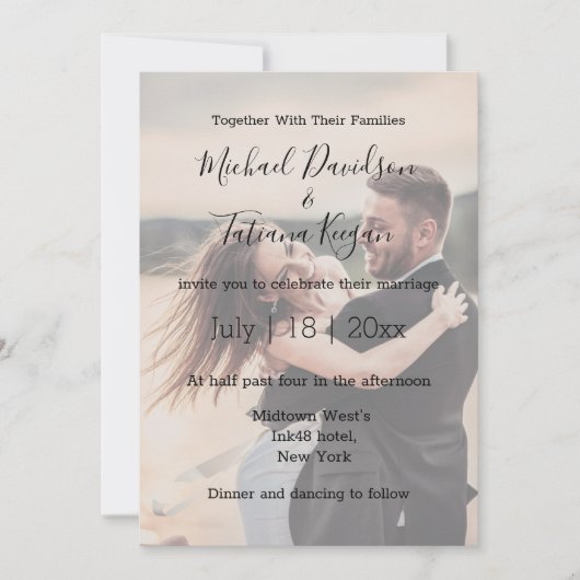 ウエディングシンプルデイ写真のフェードオーバーレイ招待状 招待状 (正面)