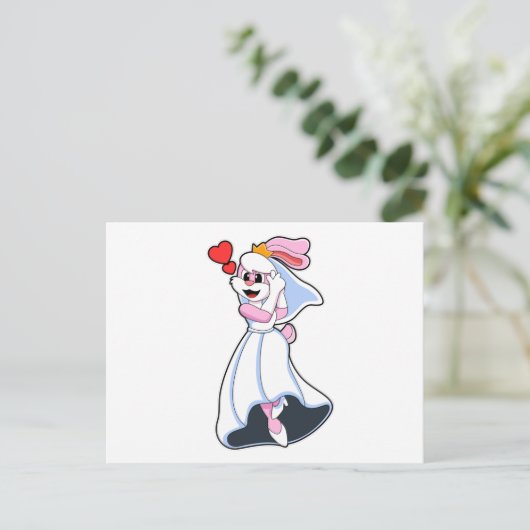 ウエディングドレスと王冠のウサギ ポストカード (スタンド正面)