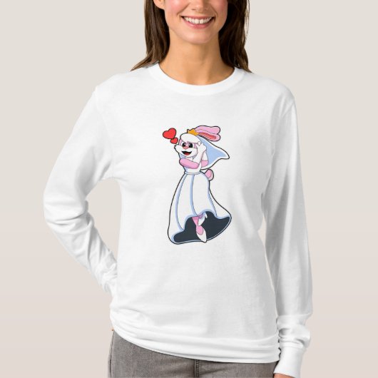 ウエディングドレスと王冠のウサギ Tシャツ (正面)