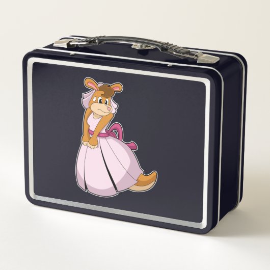 ウエディングドレスを着た花嫁としてのカンガルー メタルランチボックス (裏面)