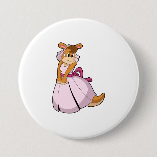 ウエディングドレスを着た花嫁としてのカンガルー 缶バッジ (正面)