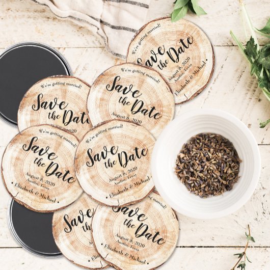 ウエディングパーソナライズされた素朴日付を保存するウッド マグネット