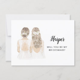 ウエディングパーティーにお誘いするフラットカード - 花嫁とブライズメイド 招待状