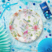 ウエディングフラワーユリと鳥の水彩 ペーパープレート (パーティー)