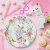 ウエディングフラワーユリと鳥の水彩 ペーパープレート (パーティー)