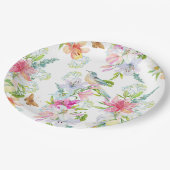 ウエディングフラワーユリと鳥の水彩 ペーパープレート (アングル)