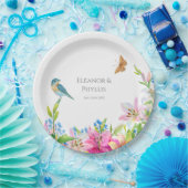 ウエディングフラワーユリと鳥の水彩 ペーパープレート (パーティー)