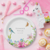 ウエディングフラワーユリと鳥の水彩 ペーパープレート (パーティー)