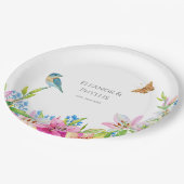 ウエディングフラワーユリと鳥の水彩 ペーパープレート (アングル)