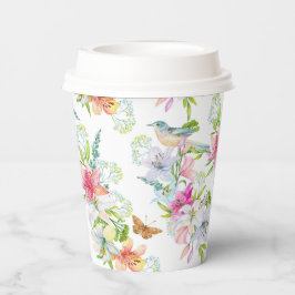 ウエディングフラワーユリと鳥の水彩 紙コップ