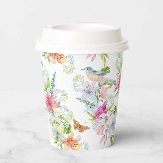 ウエディングフラワーユリと鳥の水彩 紙コップ (裏面)