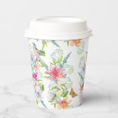 ウエディングフラワーユリと鳥の水彩 紙コップ (正面)