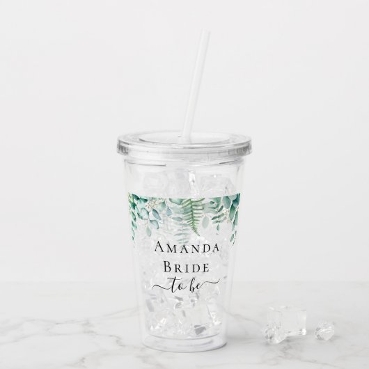ウエディングブーケ 予定 花嫁 ユーカリ 緑の葉 シダの木 アクリルタンブラー (アイス裏面)