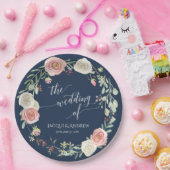 ウエディングレセプションネイビー赤面アイボリーバラリース ペーパープレート (パーティー)