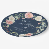 ウエディングレセプションネイビー赤面アイボリーバラリース ペーパープレート (アングル)