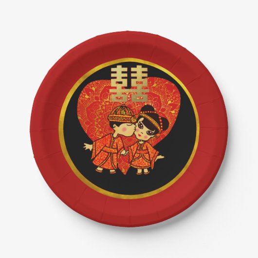 ウエディング中国のパーティープレート伝統的カップル ペーパープレート (正面)