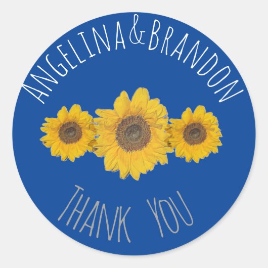 ウエディング用ひまわりトリオ – ありがとう ラウンドシール (正面)