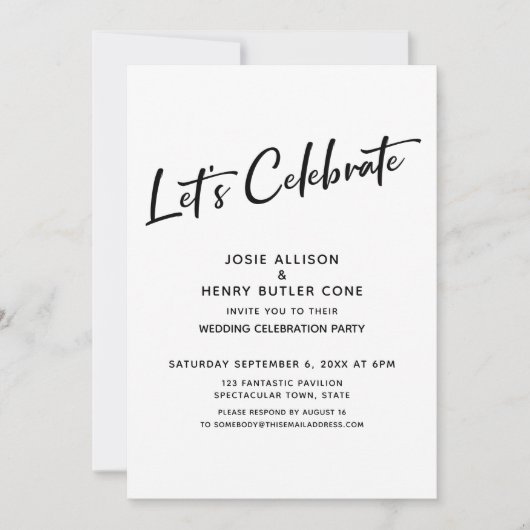 ウエディング祝レセプション+金ゴールドストライプ 招待状 (正面)