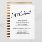 ウエディング祝レセプション+金ゴールドストライプ 招待状 (正面/裏面)