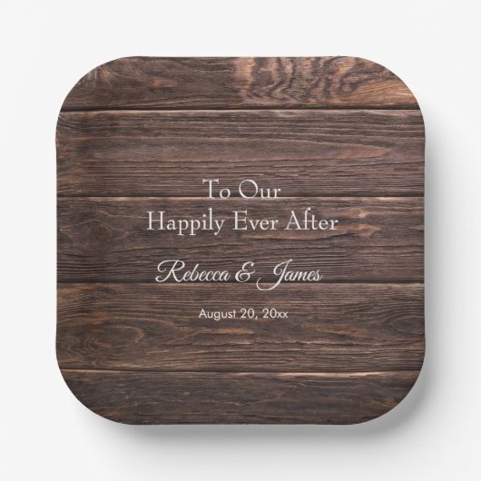 ウエディング素朴パーティーの後ずっと幸せにウッド ペーパープレート (正面)