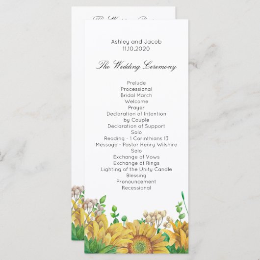 ウエディング素朴プログラムひまわり国の式 プログラム (正面/裏面)