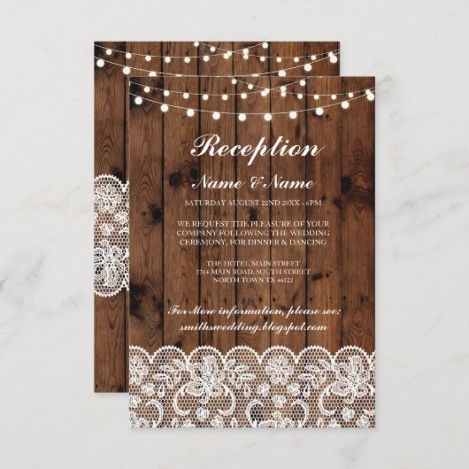 ウエディング素朴レセプションカードウッドレースライト 招待状 (正面/裏面)
