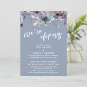 ウエディング逃避劇 ダスティーブルー 水彩花イラスト 招待状 (スタンド正面)