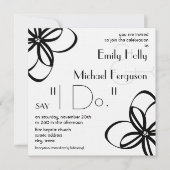 ウエデモダンィング招待-白と白に花を添え 招待状 (正面)