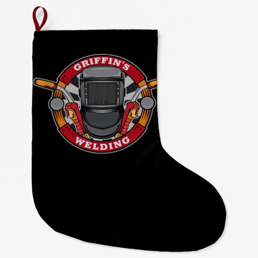 ウエルパーソナライズされたダー金属加工機溶接店 ラージクリスマスストッキング (正面)