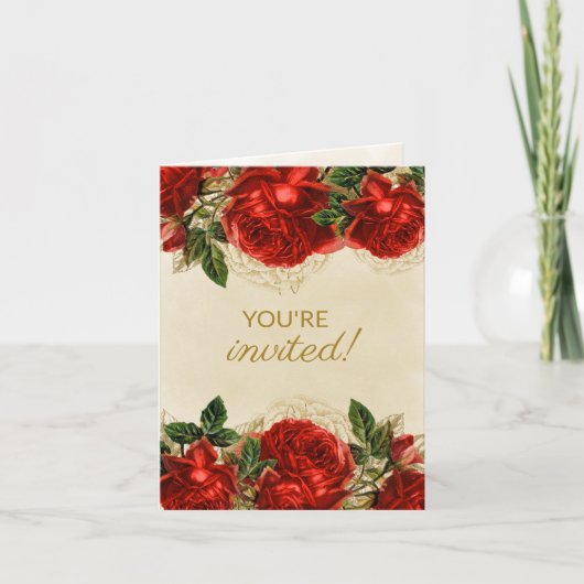 ウエレガントィメンズ75誕生日ヴィンテージレッドロゼス 招待状 (正面)