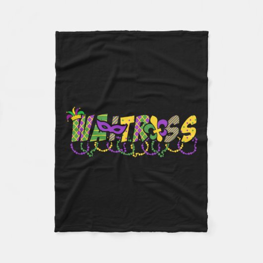 ウエートレスおもしろいマーディグラスシャツフェスティバルパーティーマス フリースブランケット (正面)