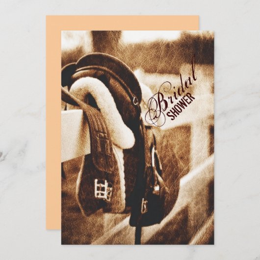 ウエ素朴スタンカウボーイ馬鞍ブライダルシャワー 招待状 (正面/裏面)