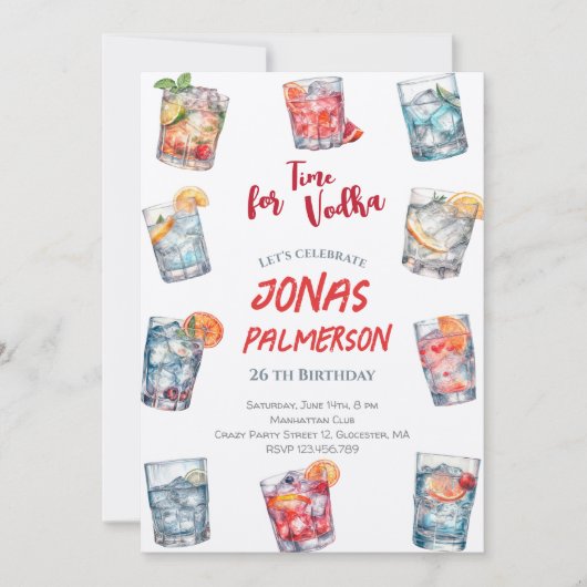 ウォッカ、大人の誕生日パーティーの招待の時間 招待状 (正面)