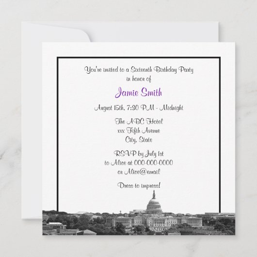 ウォッシュDCスカイラインエッチングBWパープルSweet sixteenSQ 招待状 (裏面)