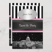 ウォッシュDCスカイラインBk Whtストルトピンク甘い16パーティー 招待状 (正面/裏面)
