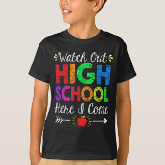ウォッチ・アウト・ハイスクール・ここに面白いバック・トゥー・スクール Tシャツ