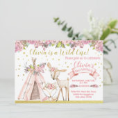 ウォッドランド、鹿、キツネ、テペの誕生日招待状。 招待状 (スタンド正面)