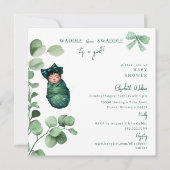 ウォドルとスワドルガールグリーンベイビーシャワー 招待状 (正面)