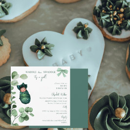 ウォドルとスワドルガールグリーンベイビーシャワー 招待状