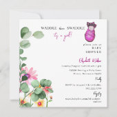 ウォドルとスワドルガールピンクの赤ちゃんシャワー 招待状 (正面)