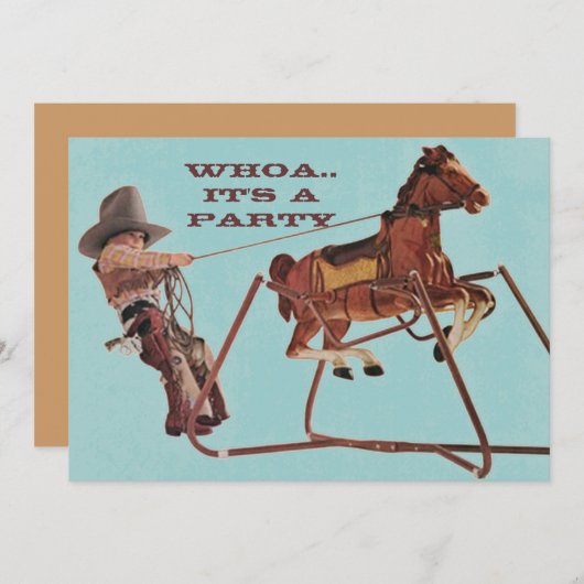ウォフォー誕生日おもしろいウエスタンカウボーイ招待状 招待状 (正面/裏面)