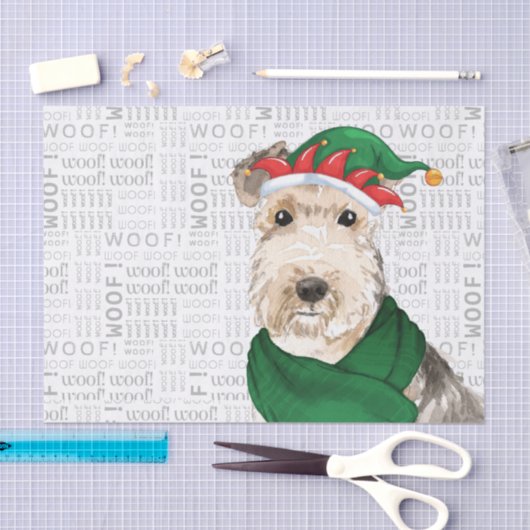 ウォフワードアートとレイクランドテリアドッグクリスマス 薄葉紙 (クラフト)