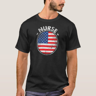 ウォメンズアメリカ国旗のナース Tシャツ